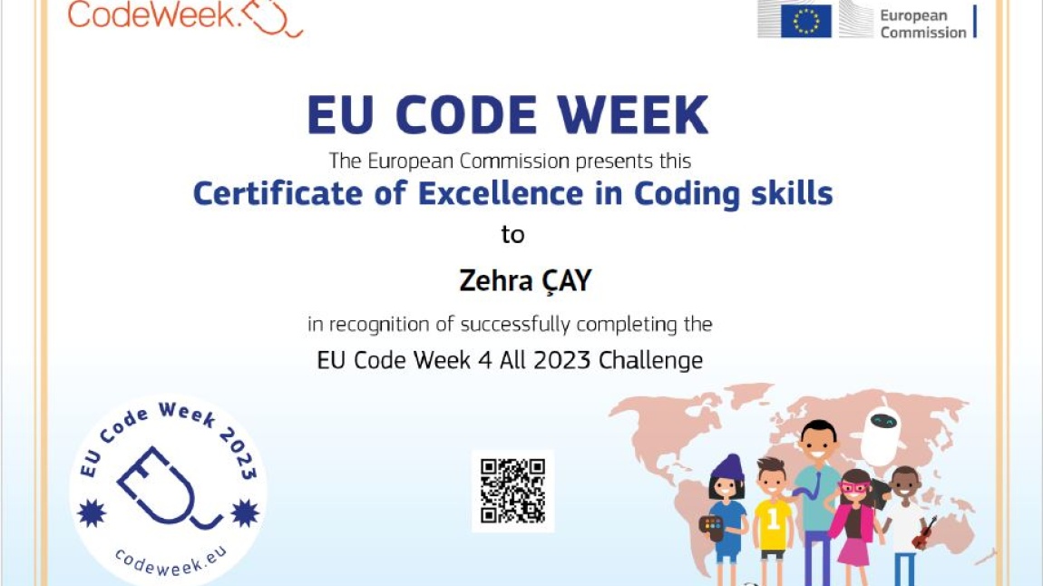 EU CODE WEEK kapsamında kodlama becerilerinde mükemmellik sertifikamızı aldık